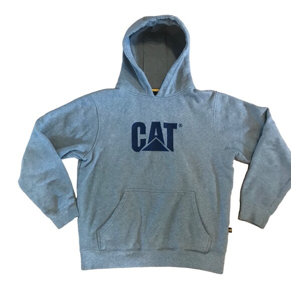 CAT Caterpillar Mens Lg Grey Hooded Sweatshirt Heavy - Picture 1 of 5